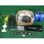 Box of assorted radio controlled model aircraft accessories, Hi-torq starter, various sized