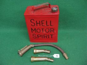 Restored two gallon Shell Motor Spirit can with Shell cap together with brass Liquall Petrol