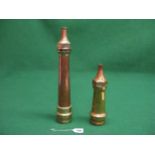 Two brass fire hose nozzles - one 17.5" long stamped Merryweather London (twice) and 5/8 together