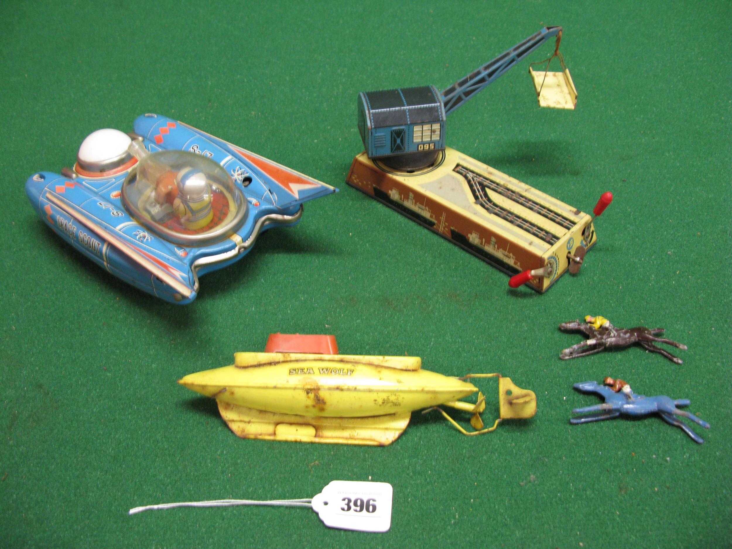 Made in Japan battery powered tinplate Space Scout, a clockwork dockyard crane by Bing of Germany - Image 3 of 3