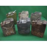 Six, twenty litre jerry cans to include: Kraftstoff 20L Fevergefahrlich Wehimacht 1940 and 1942,