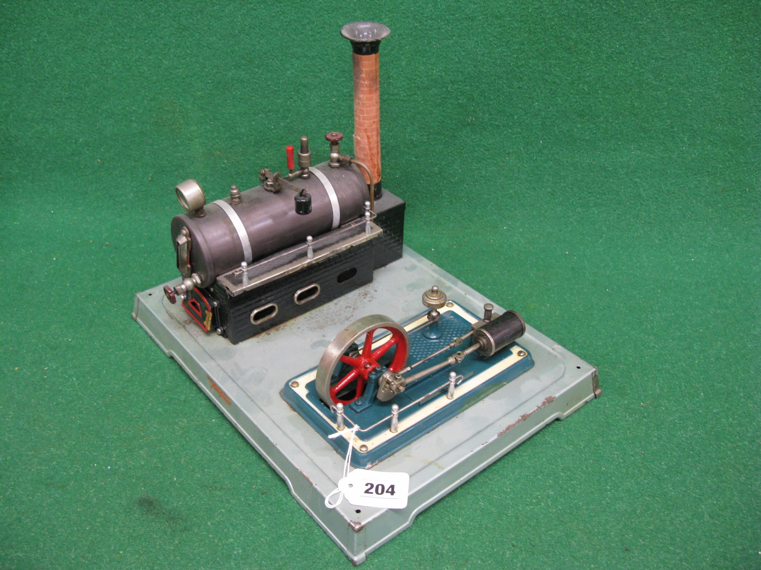 Fleischmann live steam plant with sight glass, whistle and pressure gauge powering a single cylinder