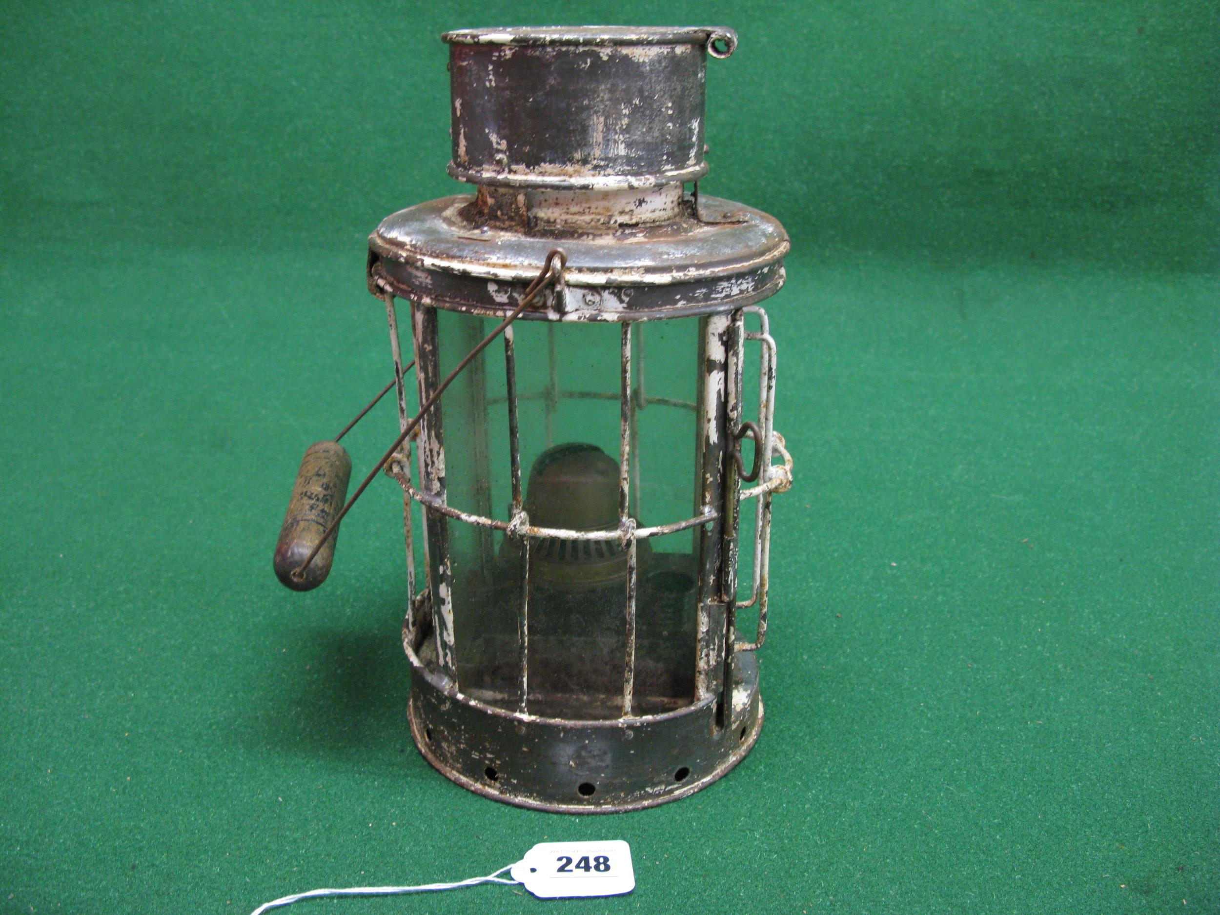 WWI trench lantern with burner, embossed Hink's Birmingham 1918 on lid - 12.5" tall x 6.5" dia - Image 4 of 4