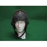 Leather flying helmet with alloy buckles and clips, built in speaker and a curved sponge buffer on