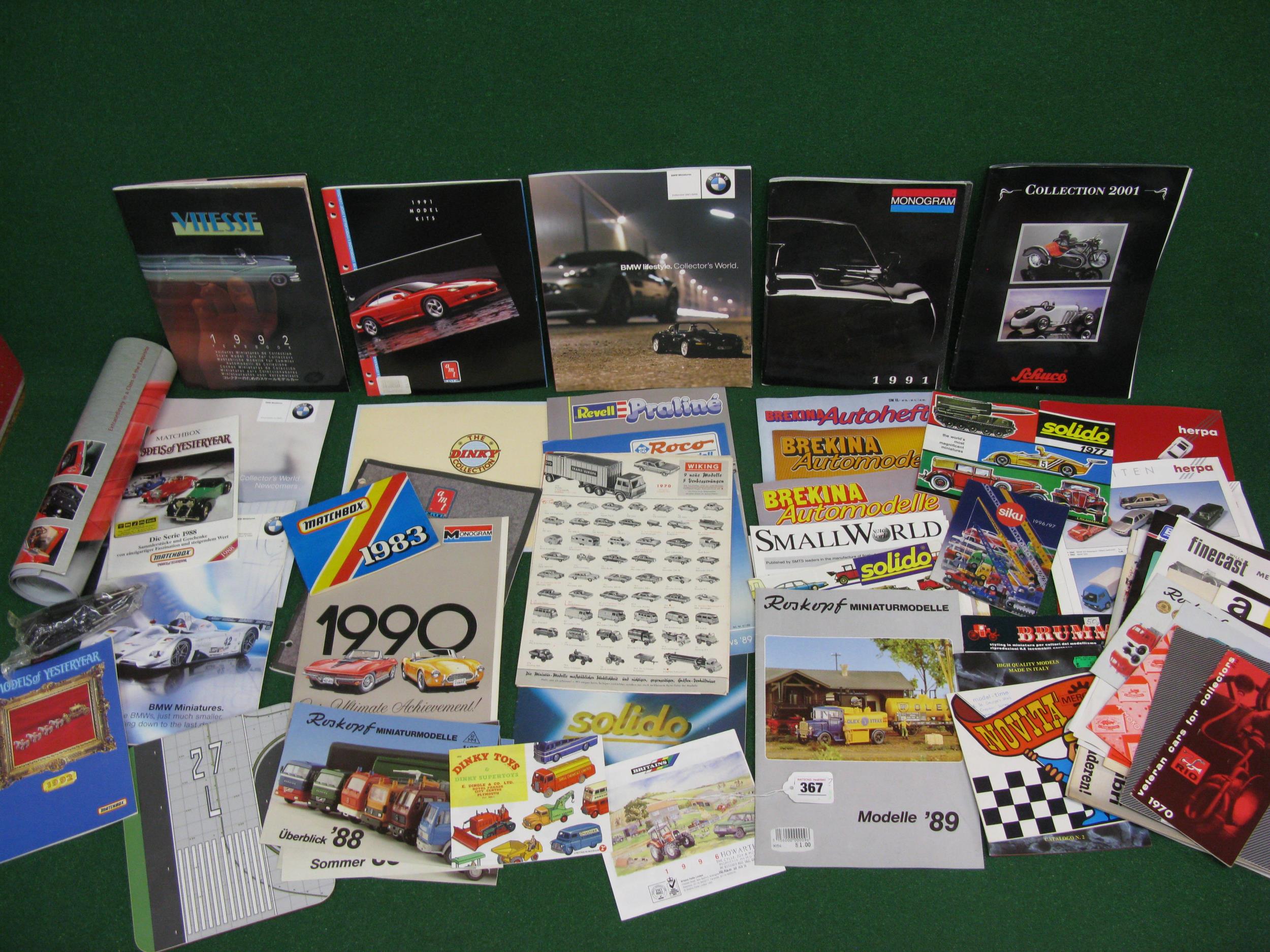 Box of model car catalogues to include: Mercury, Solido and other Continental manufacturers,