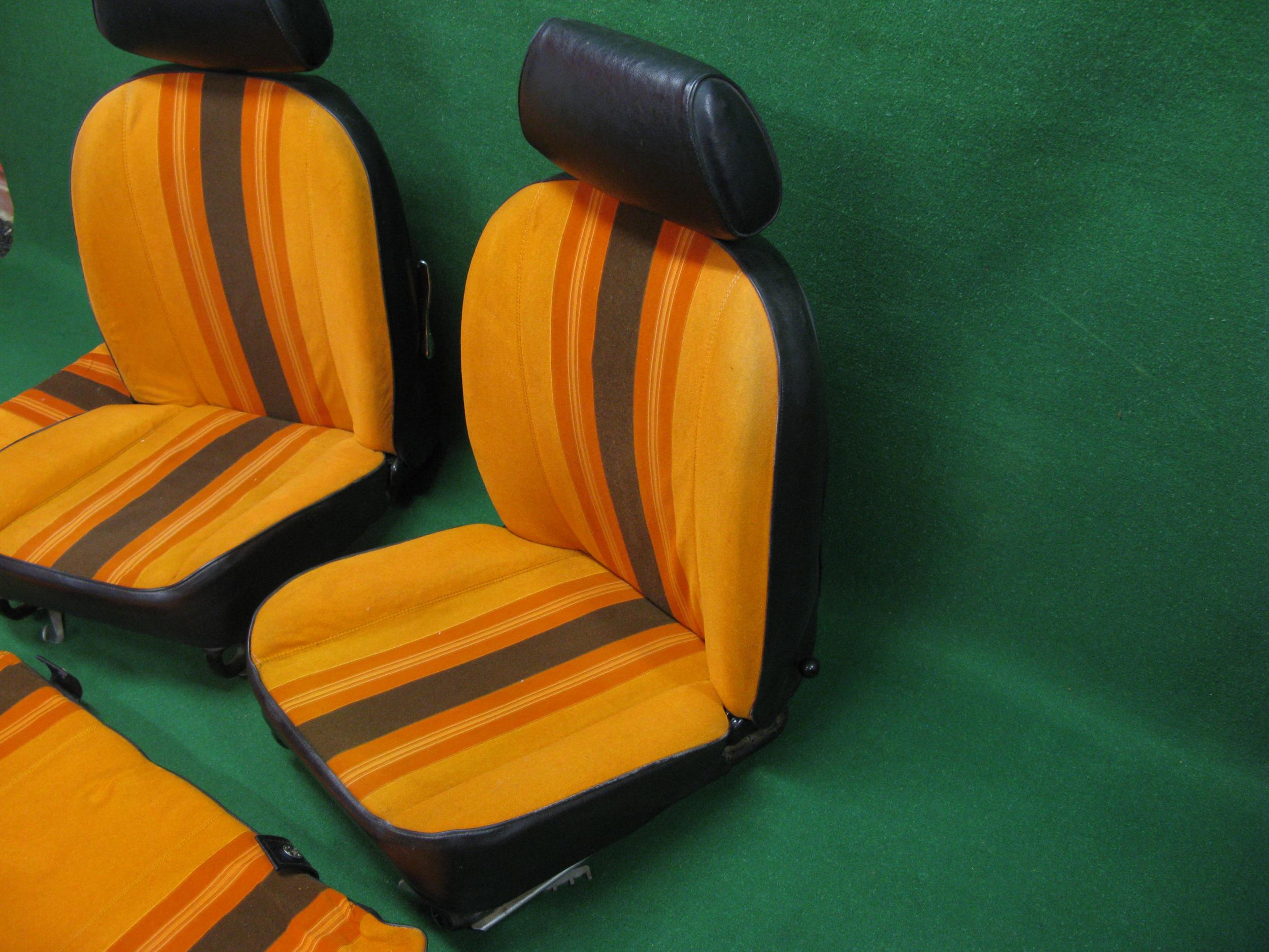 Two 1970's/1980's MGB seat with stripey orange trim and two matching trim panels Please note - Image 2 of 3