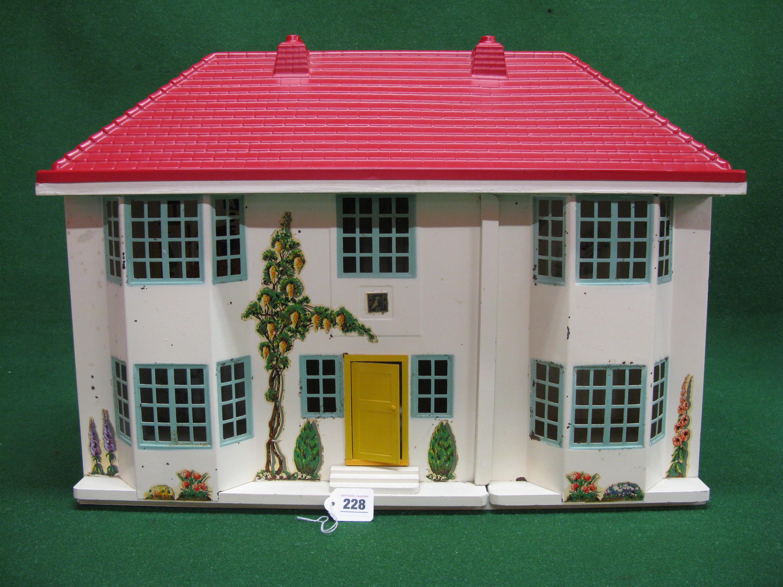 Double fronted wood and tinplate dolls house with plastic roof and interior lights together with a - Image 3 of 3