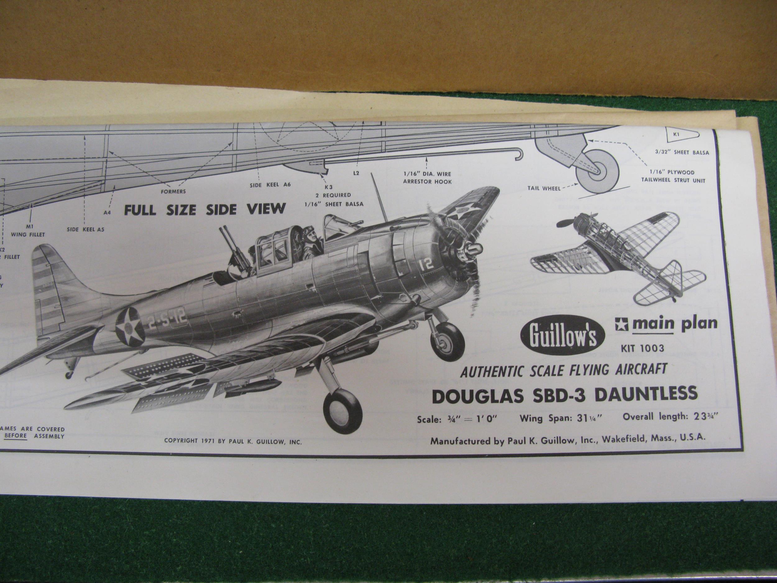Unbuilt Guillows SB03 Douglas Dauntless US Navy dive bomber. 1:16 scale Balsa wood plane (could - Image 3 of 3