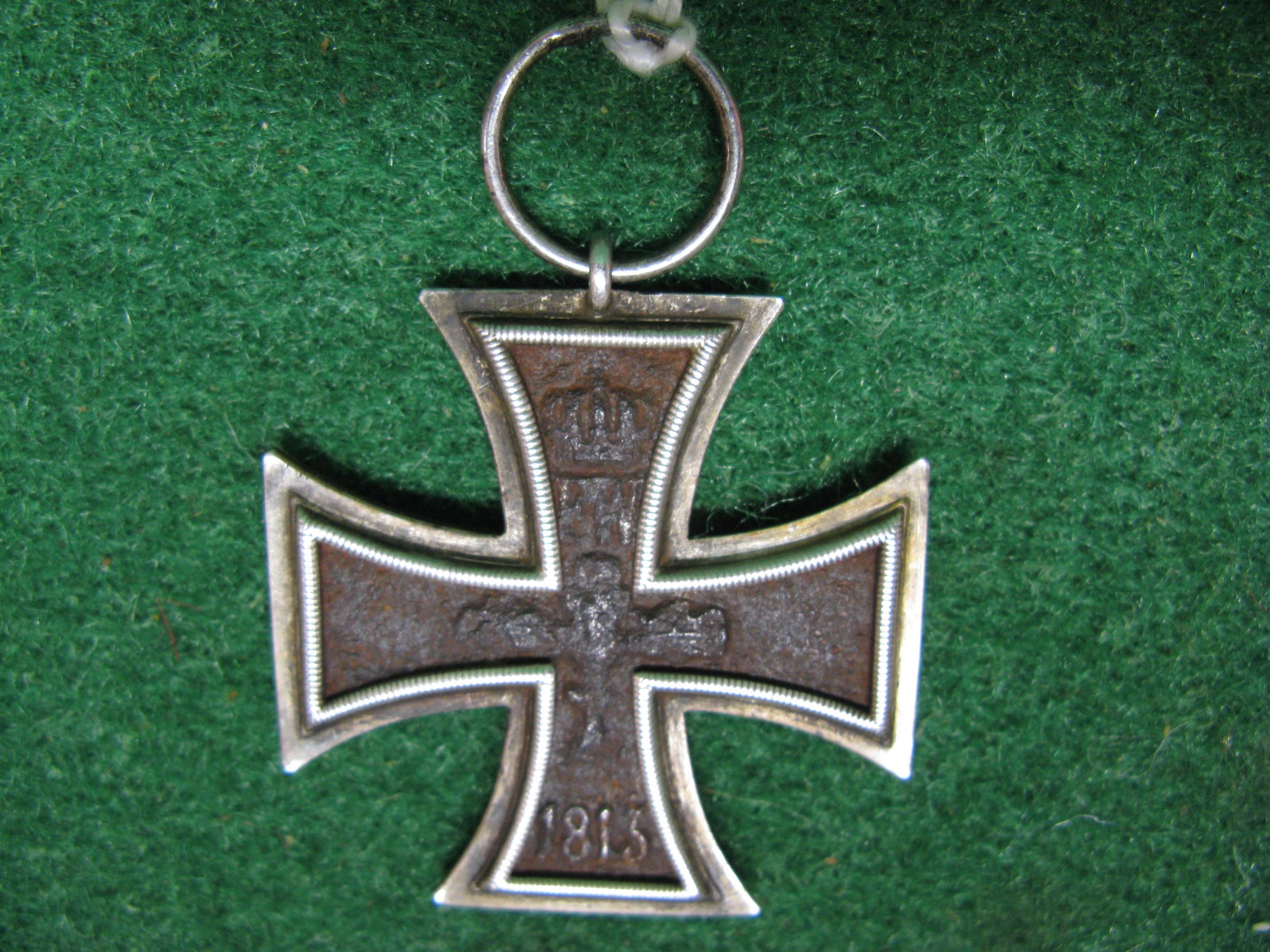 WWI battlefield relic German Military Cross with Crowns, W's and 1813 & 1914 embossed on either side - Image 2 of 3