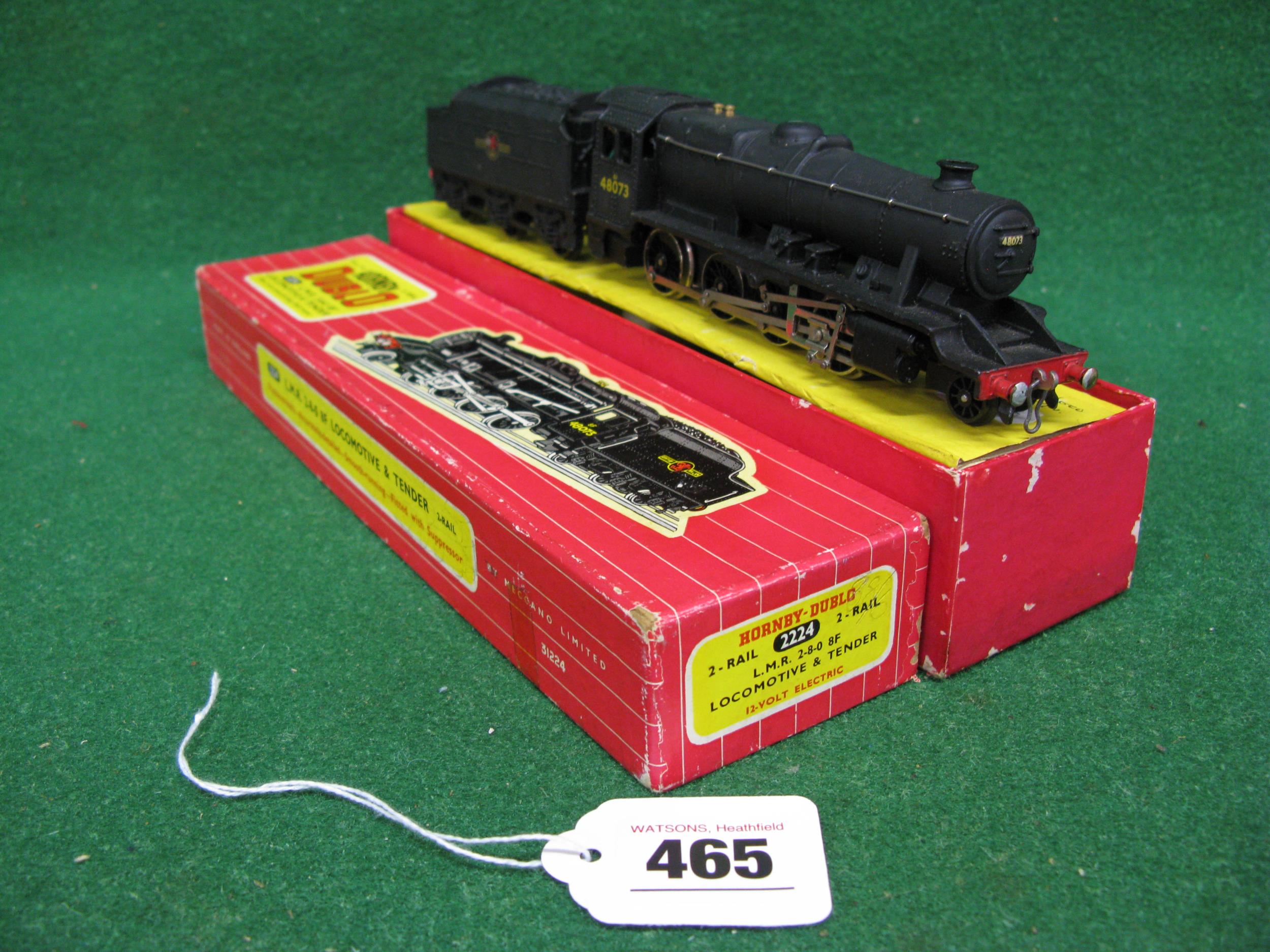 Boxed 1960's Hornby Dublo 2 Rail 8F 2-8-0 tender locomotive in late BR plain black livery Please