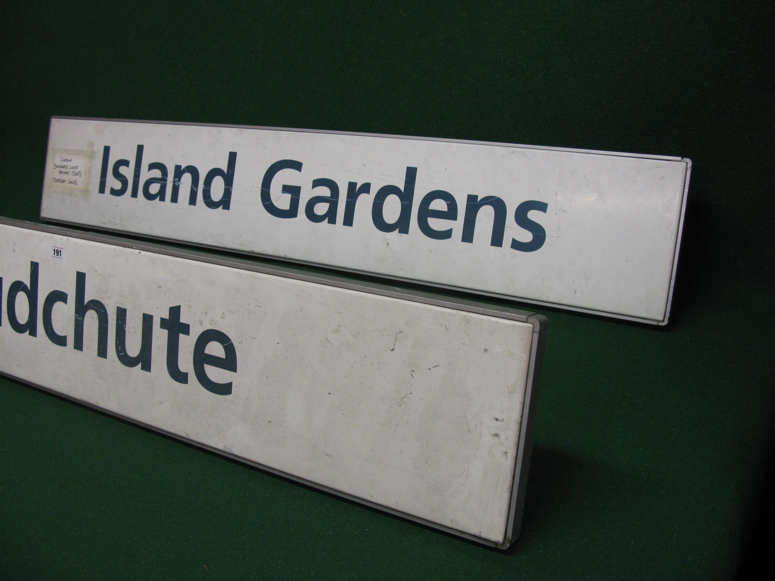 Two all metal Docklands Light Railway platform signs with mounting brackets to rear for Mudchute and - Image 3 of 4