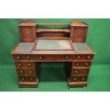 Victorian mahogany pedestal desk the top having two banks of Wellington chest style drawers