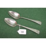 Pair of silver table spoons having Old English pattern handles, hallmarked for London 1805 (3.