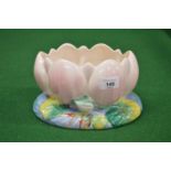 Clarice Cliff pink water lily bowl on a lily pad and water formed base - 8.75" wide Please note