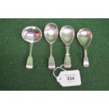Group of four various caddy spoons (1.4ozt) Please note descriptions are not condition reports,