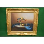 Maviani, late 20th/early 21st century still life oil on board of fruit on a table, signed bottom