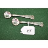 Pair of silver mustard spoons having Queens pattern handles, hallmarked for Dublin 1837 (1.4ozt)