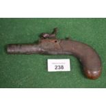 Durs Egg, London, box lock pocket pistol with wood butt and engraved decoration to box lock and