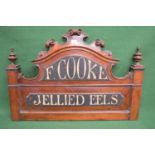 Walnut hand painted sign for F. Cooke Jellied Eels - 37.25" wide Please note descriptions are not