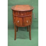 1920's mahogany cased gramophone of horseshoe or oval form having inlaid and transfer decoration,