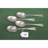 Set of four silver dessert spoons having Old English pattern handles, hallmarked for London 1878 (