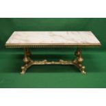 Late 20th century gilt metal base coffee table having peach colour rectangular top over a pierced