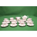Tuscan manufactured for Harrods tea set, having decoration of flowers and birds with pink borders,