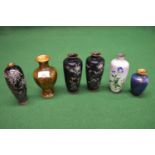 Group of six Cloisonne vases each decorated with flowers - 6" tall (tallest) Please note