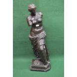 20th century bronze plaster figure of Venus De Milo, mounted on black marble base - 35.5" tall