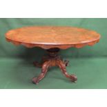 Victorian oval tip top Loo table the top having shaped frieze supported on turned bulbous column,