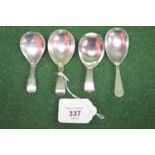 Group of four various silver caddy spoons (1.6ozt) Please note descriptions are not condition