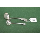 Silver toddy ladle having Fiddle pattern handle and monogram engraving, hallmarked for London 1838