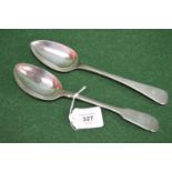 Two silver table spoons having Fiddle and Old English pattern handles, hallmarked for London 1831