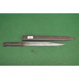 WWII possibly German unnamed bayonet having iron handle and steel blade with scabbard, handle