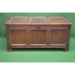 Oak three panel coffer the top opening to reveal storage space and left handle candle box,