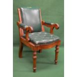 Georgian mahogany reclining barbers chair having concealed winding mechanism under seat, padded back