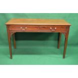 Mahogany two drawer side table the top having moulded edge over two short drawers with swan neck