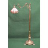 Victorian brass standard lamp having hand painted glass lamp shade supported by a swinging branch