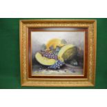 Indistinctly signed late 20th/early 21st century still life oil on canvas of fruit, signed bottom