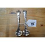 Pair of silver mustard spoons having Queens pattern handles, hallmarked for Dublin 1837 (1.4ozt)