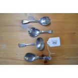 Group of four various silver caddy spoons (1.4ozt) Please note descriptions are not condition