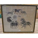 Oriental ink print of horses and handler - 26" x 22" Please note descriptions are not condition