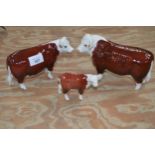 Beswick figures of Hereford bull, cow and calf Please note descriptions are not condition reports,