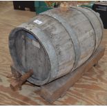 Small wooden keg on stand - 19.75" long Please note descriptions are not condition reports, please