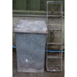 Square lidded galvanised feed bin - 19" wide together with a five section galvanised basket Please