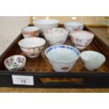 Group of nine Oriental tea bowls of various patterns Please note descriptions are not condition