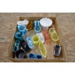 Group of twenty one Victorian pressed moulded glass pieces to include: baskets, shoe, dish and vases