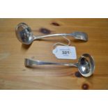 Silver toddy ladle having Fiddle pattern handle and monogram engraving, hallmarked for London 1838