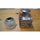 Silver and glass desk top inkwell having personalised engraving, hallmarked for Birmingham 1913