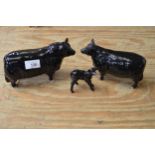 Beswick figures of Angus bull, cow and calf Please note descriptions are not condition reports,